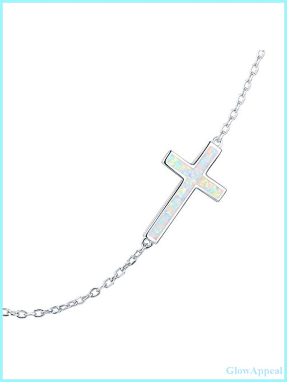 925 Sterling Silver Cross Necklace Synthetic Opal Pendant Christian Gift